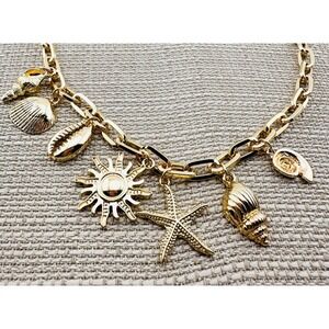 Beach Lovers Sunshine & Seashells Gold Tone Charm Necklace
